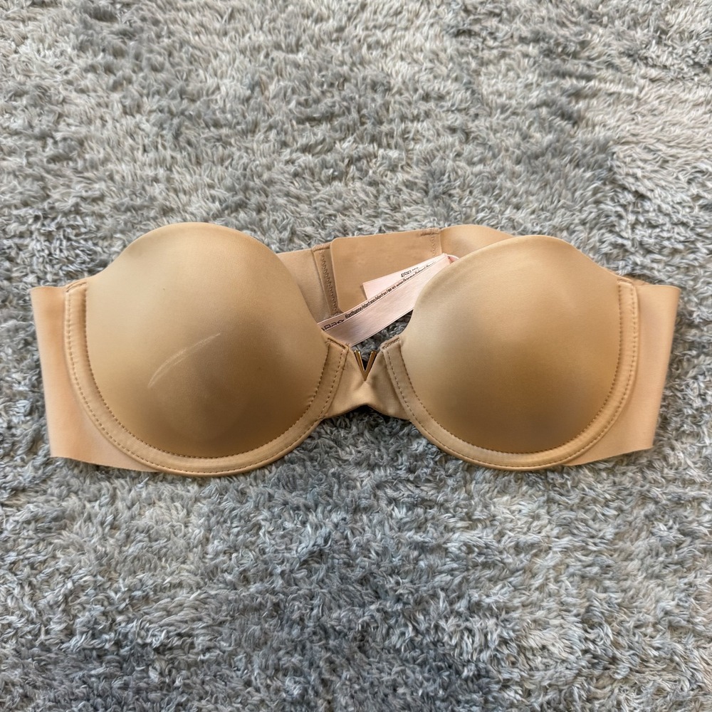 Victoria's Secret Multi-way Strapless Bra 32B Beige V-Hardware Padded Underwire
